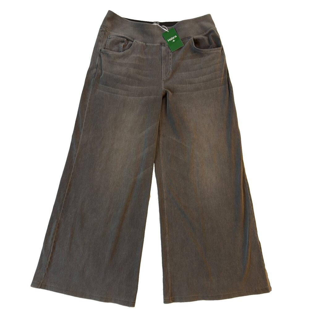 Halara Wide Leg Denim Jeans XL Petite Gray Hi-Rise Pull On Stretch Baggy Pockets - Picture 2 of 9